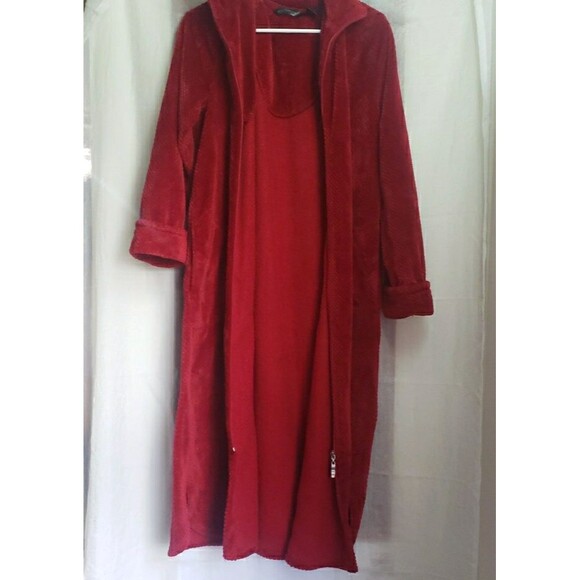 Noire Jasimine Rose Long Robe Long Sleeve Zip Front Pockets Polyester Red Size M - Picture 3 of 9